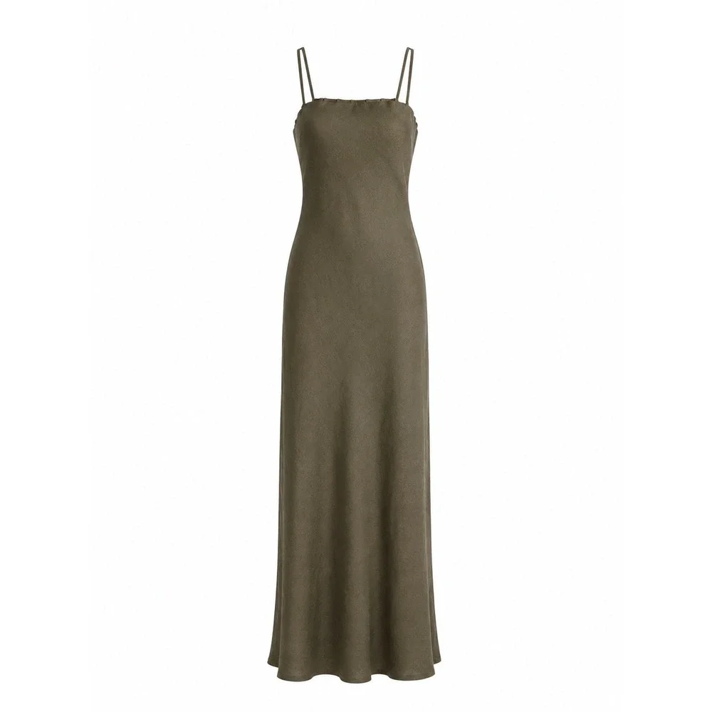 Reiss Roxanne Linen Double-Strap Slip Dress Khaki Size 4 NWT $275 - Picture 6 of 8